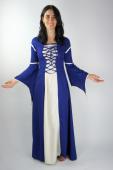 Robe médiévale avec manches trompette bleu/écru