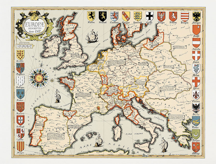 Carte de l'Europe en 1500 - AFFICHES ET GRAVURES - COMPTOIR DU CHATEAU